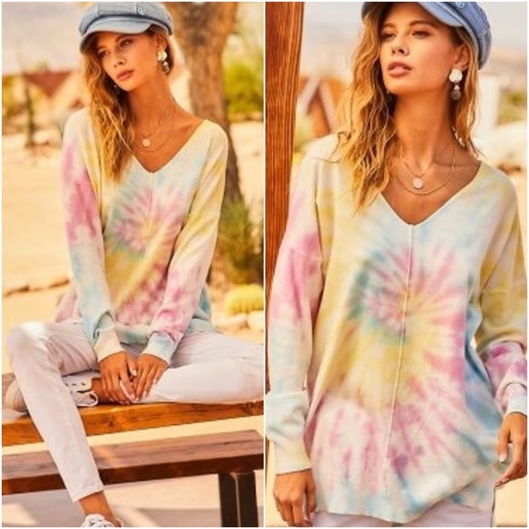 🍭 SPIRAL SWIRL MULTI COLORED TIE DYE SWEATER - Picture 4 of 5